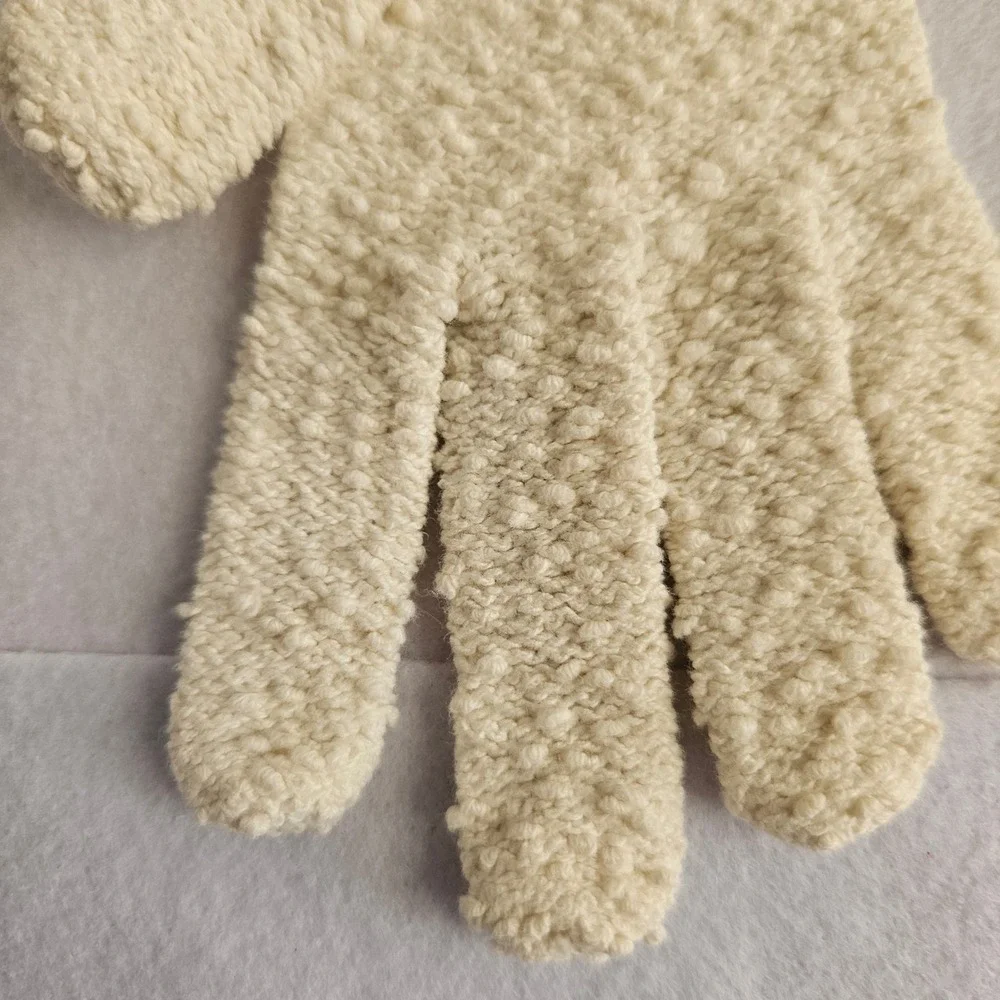 Vintage Cream Popcorn Knit Gloves Off White Winter Warm Soft Cozy One Size